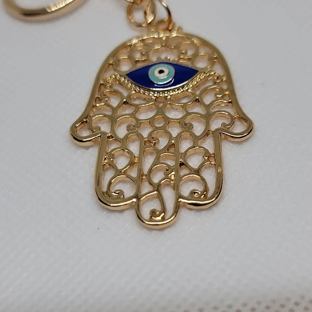 Evil Eye Golden Palm Keychain Bag Charm Gold or Silver ·4In Drop · New